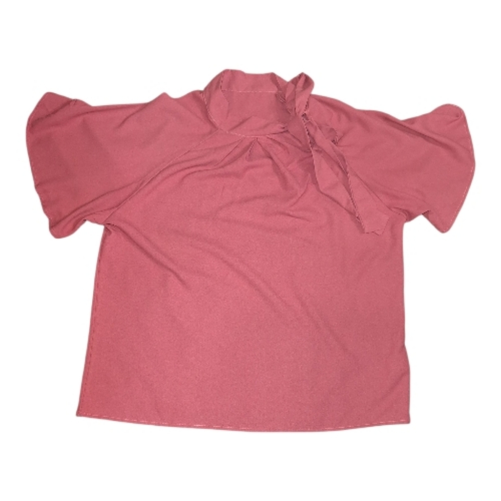 Elegant Pink Women's Top Casual Side Bow Tie Neck Short Sleeve Pink Purple